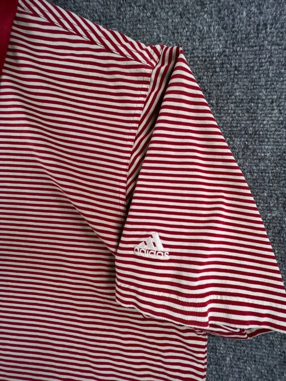 Adidas Mens Large Red White Striped Short Sleeve Cotton Blend Polo Climalite
